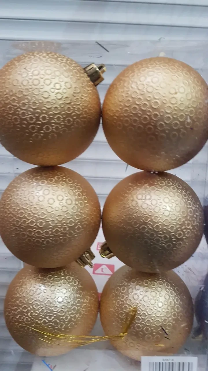 Ялинкові кулі 6 штук в упаковці діаметром 8 см золотисті, фото 1