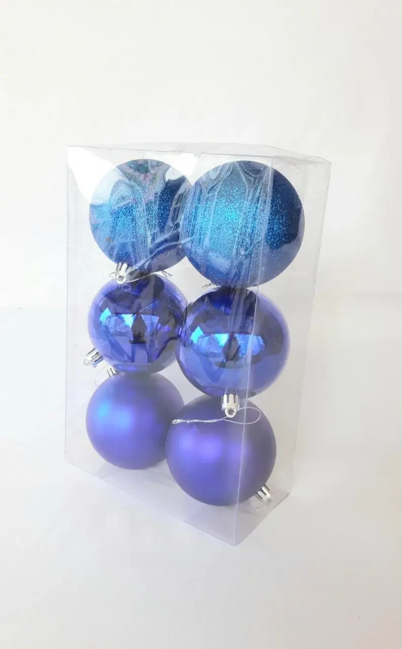 Ялинкові кулі 6 штук в упаковці діаметр 8 см сині, фото 1