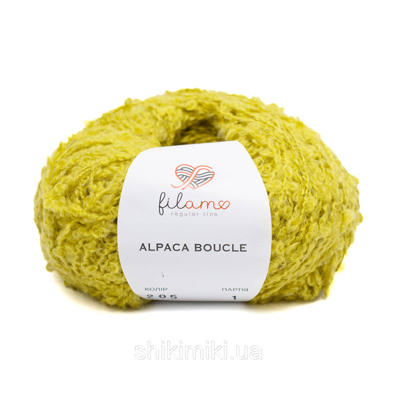 Напіввовняна букльована пряжа Filamo Alpaca Boucle, колір Гірчичний салат, фото 1