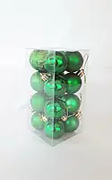 Кулі ялинкові 16 штук в упаковці діаметр 4 см зеленого кольору