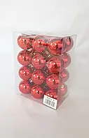 Ялинкові кулі в упаковці по 24 штуки діаметр 5 см червоного кольору