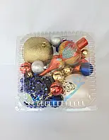 Набір ялинкових кульок (верхівка,намиста,кулі різного діаметру,сніжинки і фігурки)