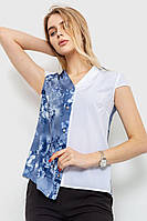 Блуза с цветоным принтом, цвет сине-белый, размер M, 230R99-5