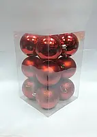 Кулі ялинкові 12 штук в упаковці діаметром 8 см червоного кольору