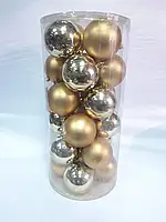 Шары елочные  24 штуки в упаковке диаметром 8 см  золото + серебро