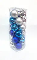 Кулі ялинкові 24 штуки в упаковці діаметром 6 см сині +срібло