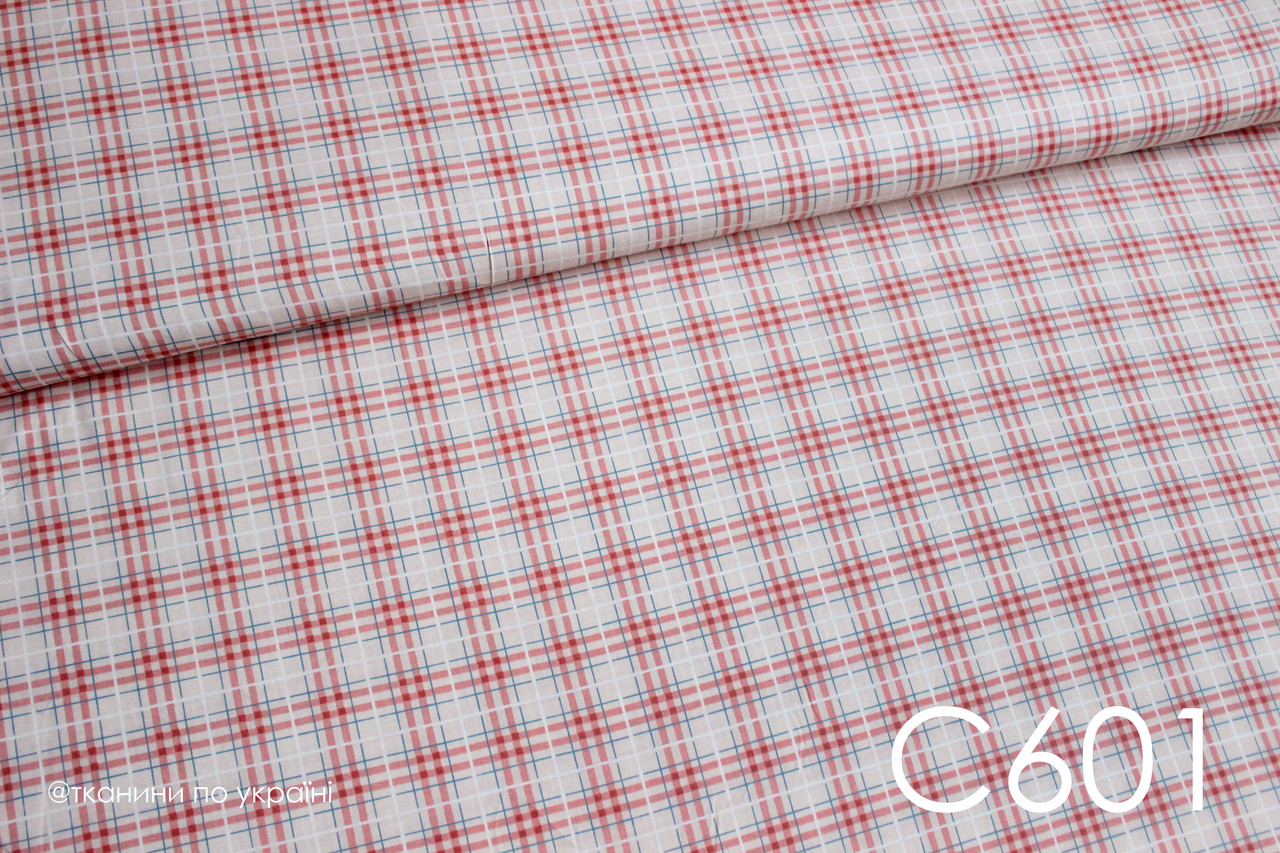 Тканина сатин Клітинка рожево-персикова