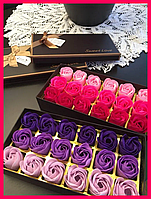 Коробка з мильними трояндами, набір подарункових квітів із мила, трояндочки з мила, подарункові бокси для жінок