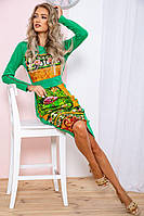 Приталенное платье средней длины, в принт зеленого цвета, размер S, 167R067-2