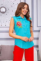Женская рубашка без рукавов, мятного цвета с вышивкой, размер S, 172R205