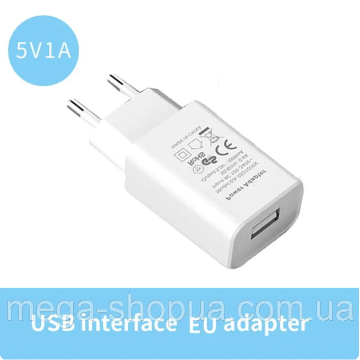 Мережевий зарядний пристрій USB 1 A зарядний блок заряджання для телефона WED80