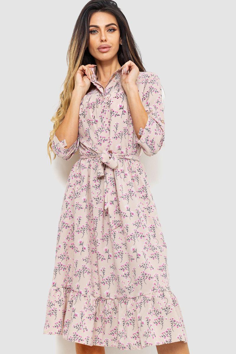 Платье с принтом, цвет бежево-розовый, размер L, 230R040-4 - фото 1 - id-p2035367065