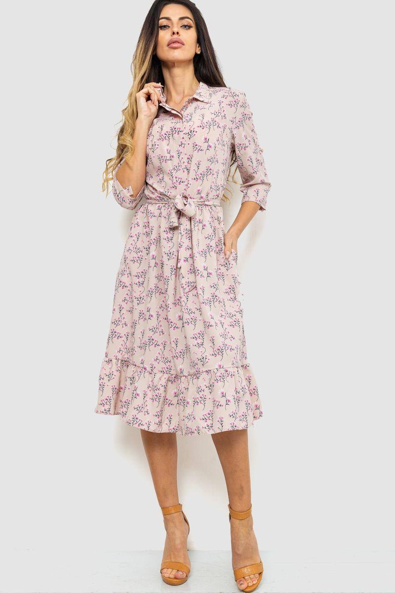 Платье с принтом, цвет бежево-розовый, размер L, 230R040-4 - фото 2 - id-p2035367065