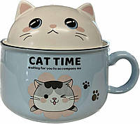 Чашка-супница с крышкой Cat time Stenson YG00959 1л blue