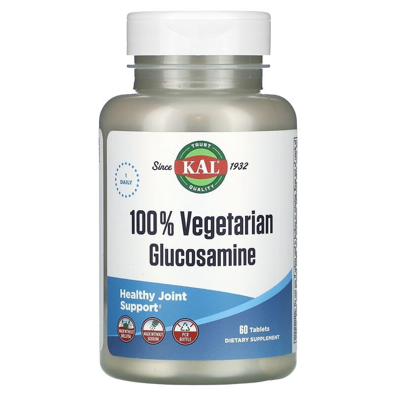 Вегетаріанський глюкозамін KAL "100% Vegetarian Glucosamine" 1000 мг (60 таблеток), фото 1