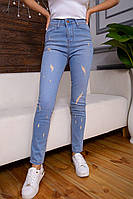 Рвані жіночі джинси скінні, блакитного кольору, розмір 30, 164R681
