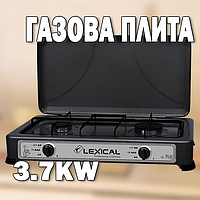 Газова плита LGS-2812-2 3.7KW з двома конфорками, чорна | Настільна газова плита з кришкою