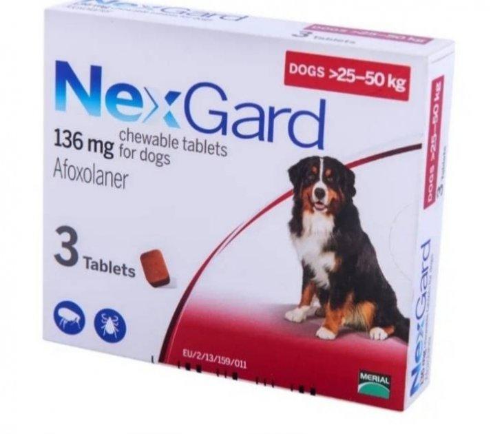 Фото - Ліки й вітаміни Merial Жевательные таблетки от блох, клещей для собак весом 25-50 кг (XL) NexGard 