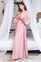 Вишуканий домашній халат з натуральної тканини Рожевий