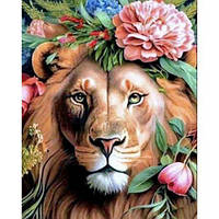 Набір для творчості алмазна картина Лев у квітковій короні Strateg розміром 40х50 см (SK86018) [tsi228597-TSI