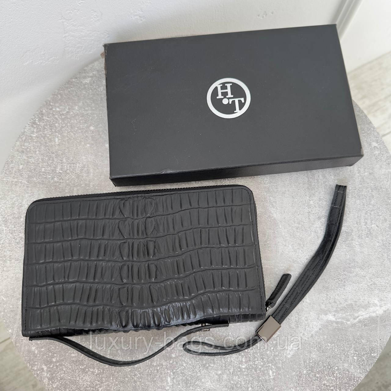 Якісне портмоне H.T Leather з тисненням під крокодила, фото 1