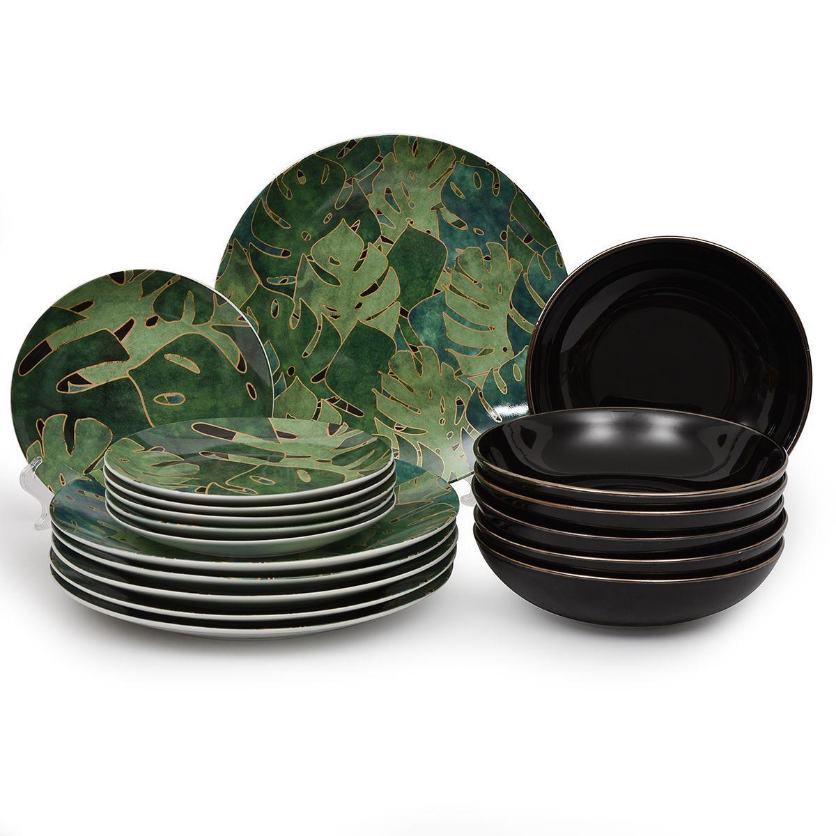 Сервіз столовий 18 предметів з малюнком із зеленого листя Luxury Palms VdE 5902613 зелений