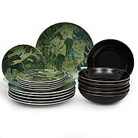 Сервіз столовий 18 предметів з малюнком із зеленого листя Luxury Palms VdE 5902613 зелений