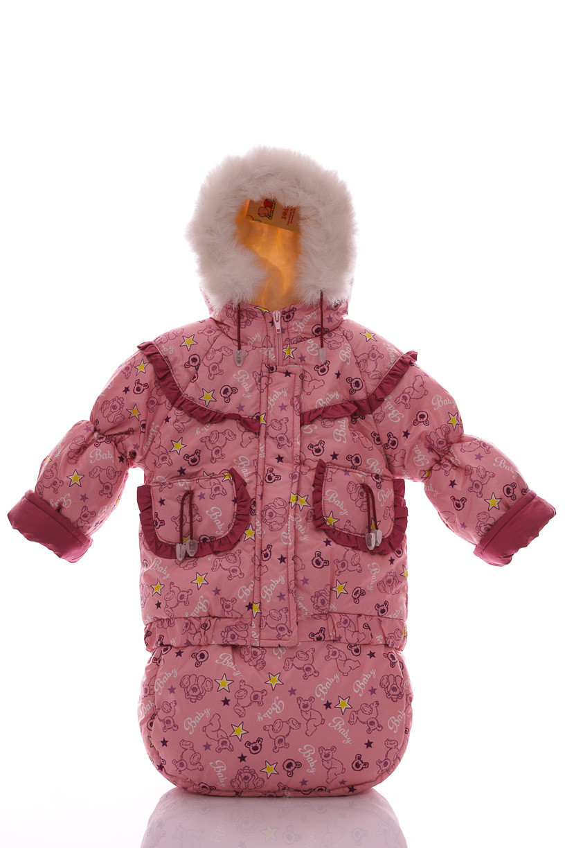 Комбінезон Конверт на хутро для дівчинки Babykroha з принтом Ведмедик baby Трійка рожевий