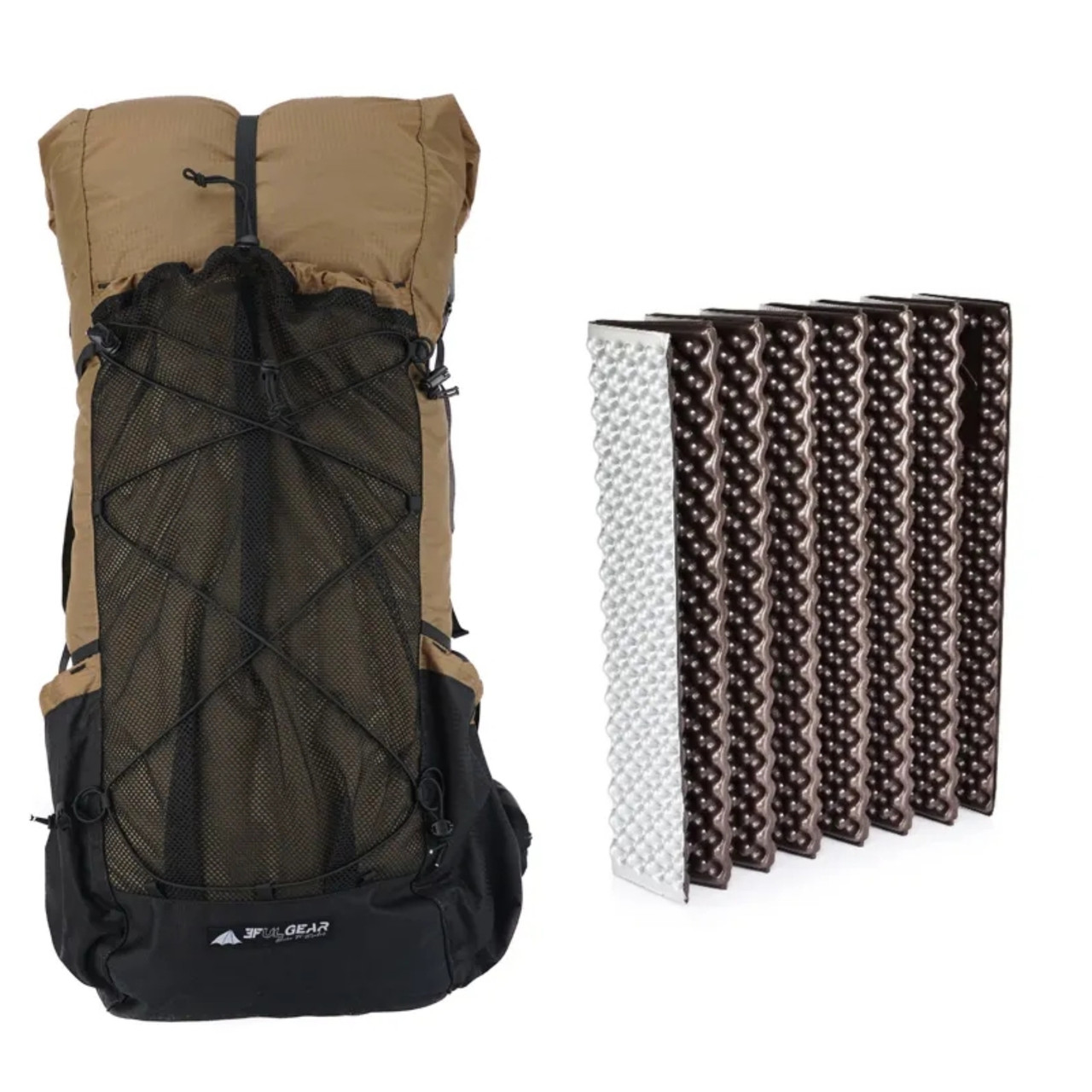Рюкзак туристичний 3F UL GEAR 40 + 16л Ультралегкий. Колір: хакі. Вага: 850г + килимок Widesea сіро-коричневий