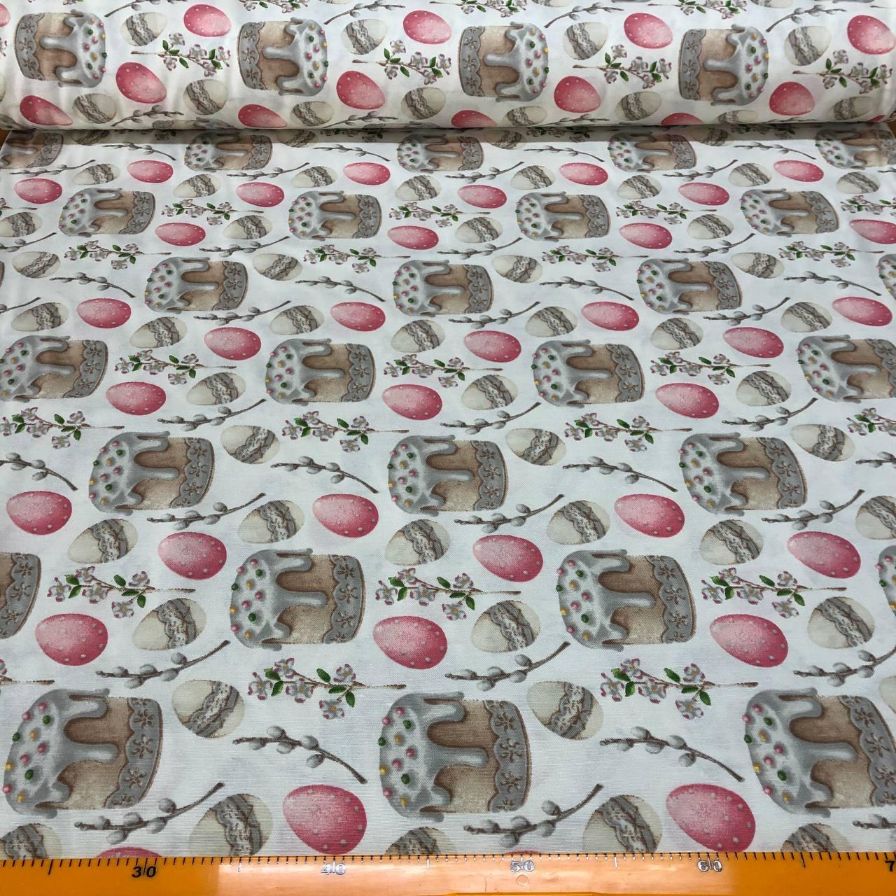 Декоративная ткань паски с розовыми яйцами 180см с тефлоновой пропиткой 88381v14 - фото 1 - id-p2035606644