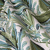 Декоративная ткань с тефлоновой пропиткой тропические листья оливкового цвета 180см 88319v3