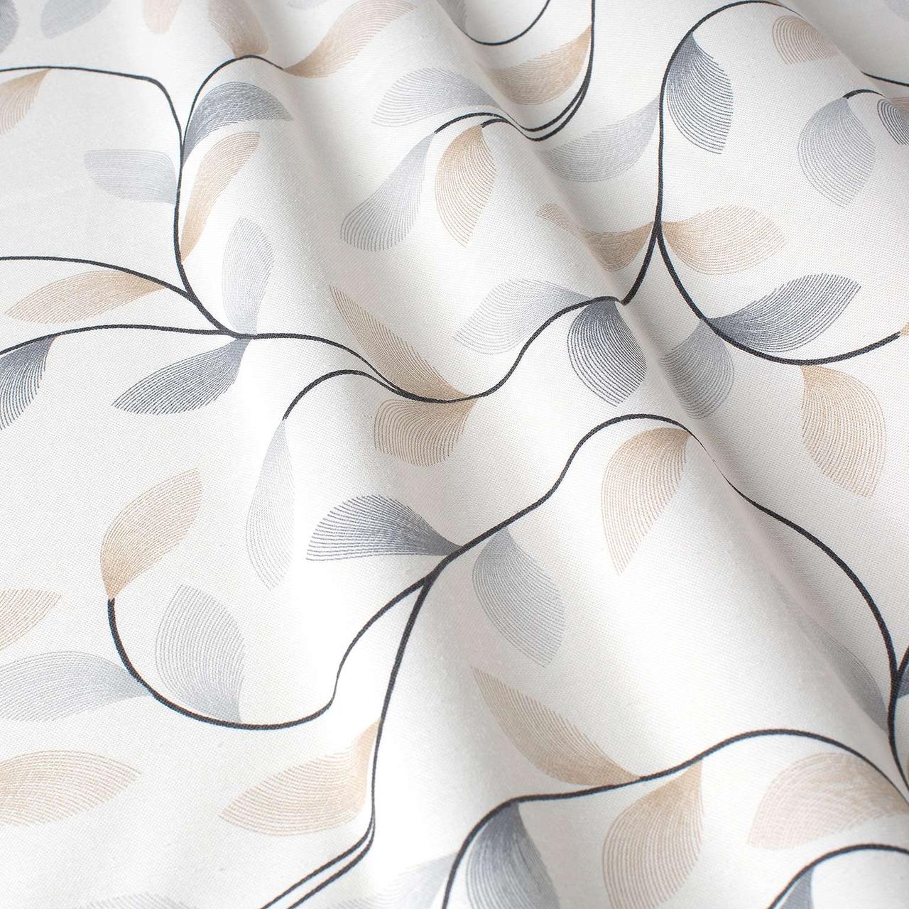 Декоративная ткань листики бежевого и серого цветов на молочном фоне тефлон Турция 88286v48 - фото 1 - id-p2035606691
