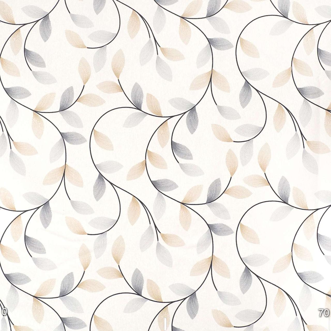Декоративная ткань листики бежевого и серого цветов на молочном фоне тефлон Турция 88286v48 - фото 2 - id-p2035606691