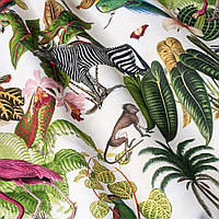 Декоративная ткань коричневые животные и зеленые листья Испания 87884v1