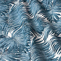 Декоративная ткань синие тропические листья на белом Турция 87849v9