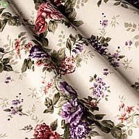 Декоративная ткань веточки бордовых и фиолетовых роз Турция 81441v6