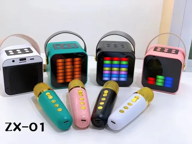 Портативная Bluetooth колонка ZX-01 детская с Микрофоном караоке, RGB, FM радио - фото 2 - id-p1977369831