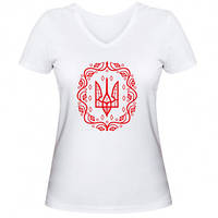 Женская футболка с V-образным вырезом Тризуб у візерунках