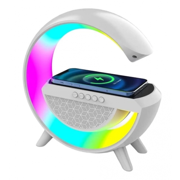 Портативная Bluetooth колонка BT2301 Ночник и Беспроводная зарядка 3 в 1 White