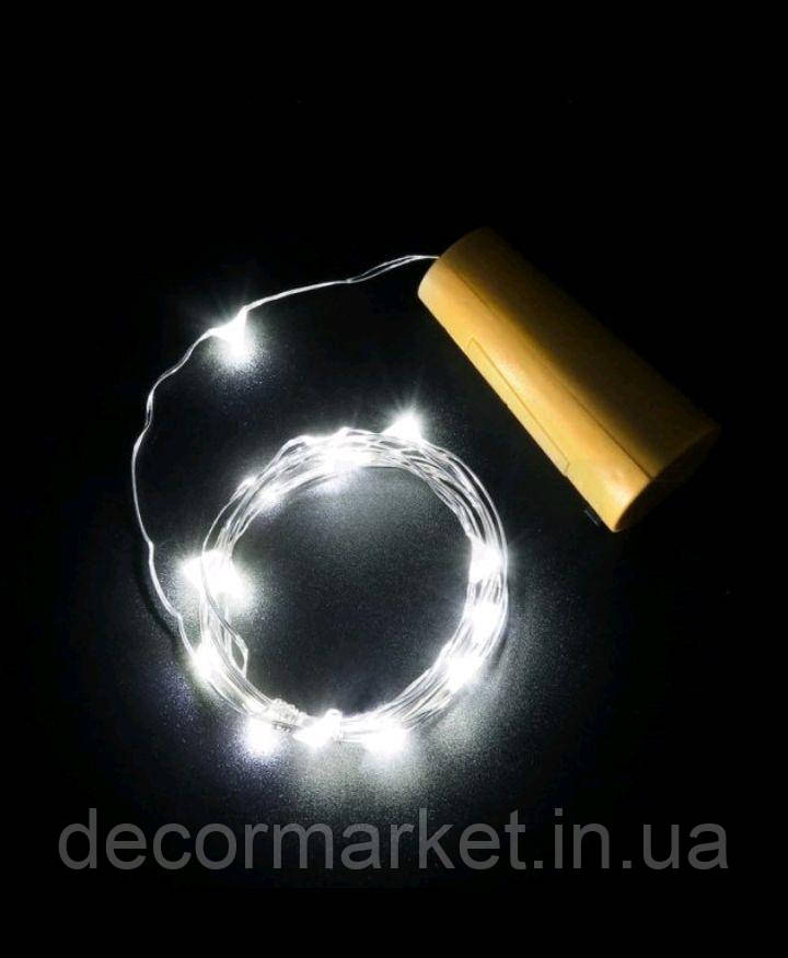 Гірлянда LED біла "РОСА 2 м на батарейках корок