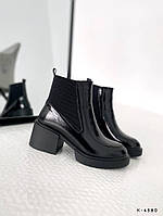 Женские ботинки челси лаковая кожа черные зимние на устойчивом каблуке 36