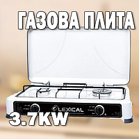 Газовая плита LGS-2812-1 3.7KW с двумя конфорками, белая | Настольная газовая плита с крышкой