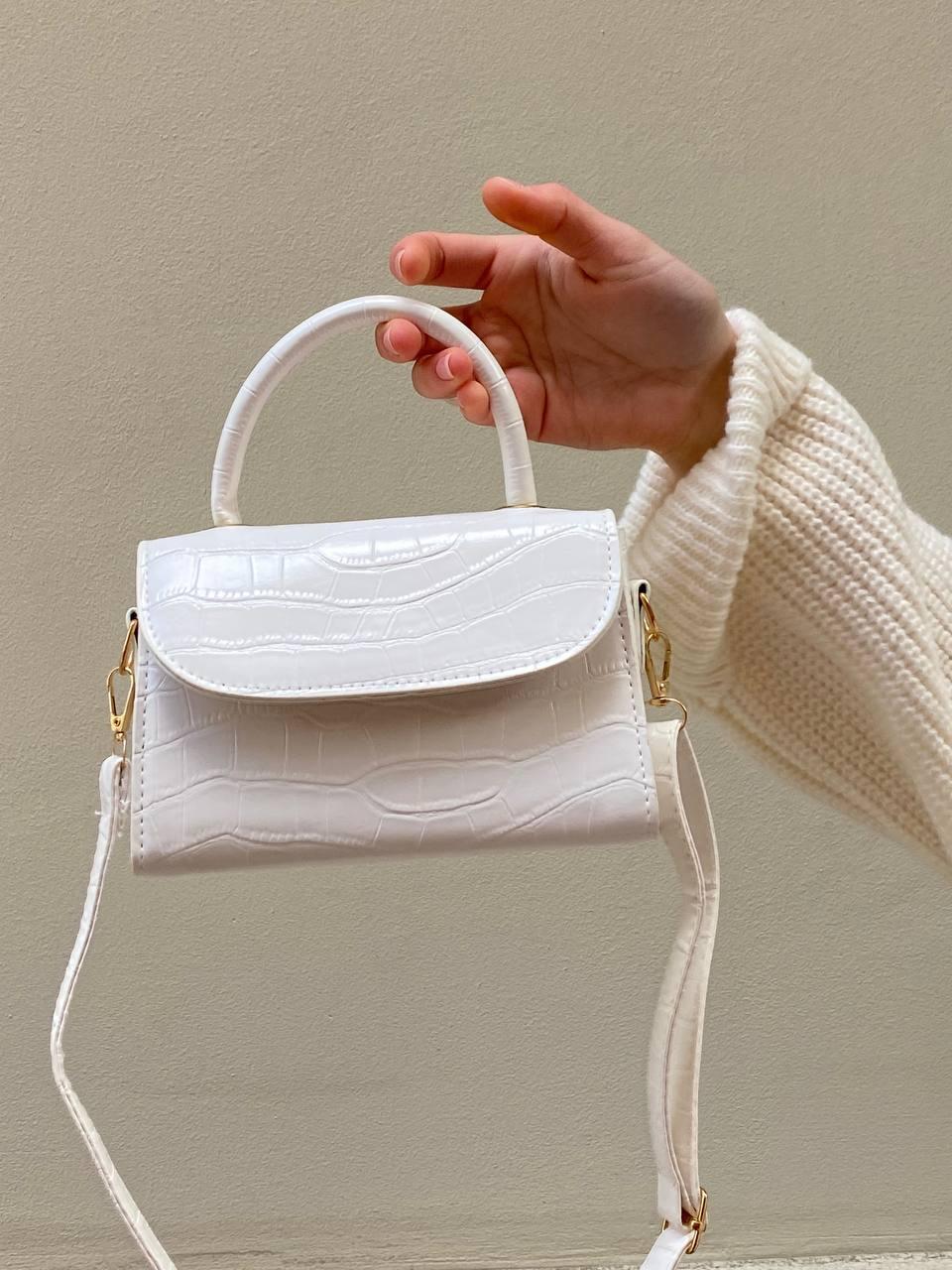 Жіноча крокодилова сумка крос-боді 7314 рептилія біла, фото 1
