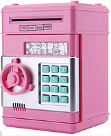 Детский электронный сейф копилка банкомат с кодовым замком NUMBER BANK,Розовый и Черный