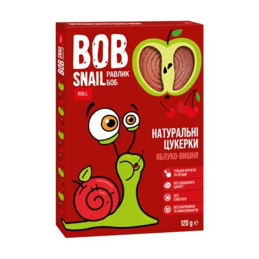 Натуральні Яблучно-Вишневі Цукерки ТМ SNAIL BOB (РАВЛИК БОБ) 120 г