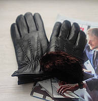 Мужские кожаные перчатки зимние, подкладка мех