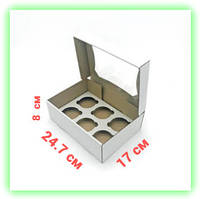 Коробка самосборная белая под капкейки маффины кексы 6 шт 247х170х80 мм, упаковка для пирожных выпечки
