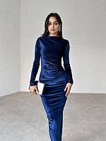 Женское облегающее платье миди, с длинным рукавом, синее