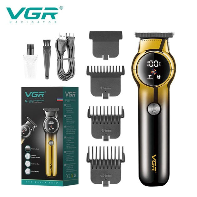 Тример для бороди та вусів VGR V-989 7000 об. Машинка для стрижки, окантування кераміка+сталь. Колір чорний, фото 1