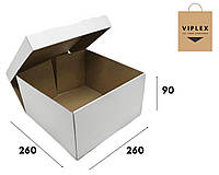 Коробка белая без ручки самосборная 260х260х90 мм без окна для торта, упаковки подарков гофрокартон